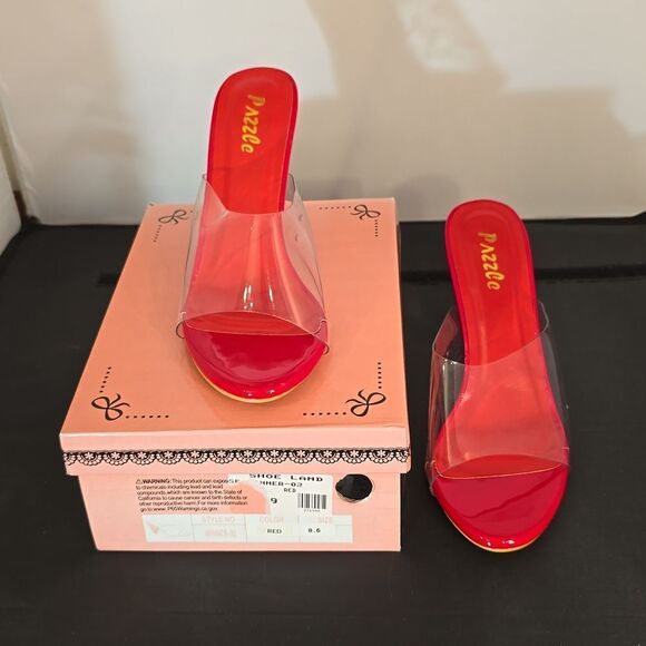 BRAND NEW PAZZLE RHINESTONE HEEL EMBROIDERED CLEAR OPEN-TOE STRAP SANDAL - Picture 13 of 13